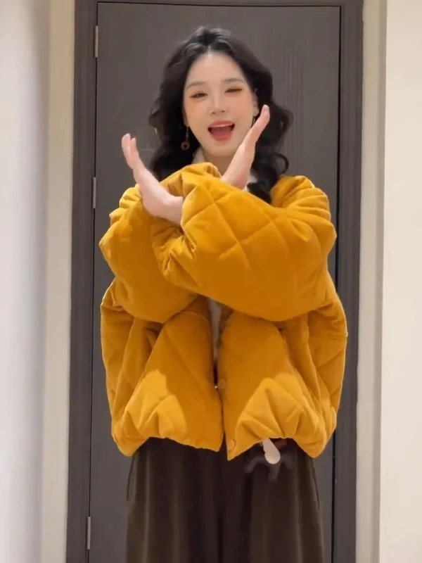 

Корейская ретро-куртка из хлопка для женщин: модная короткая верхняя одежда, теплая пушистая куртка с длинными рукавами на молнии, цветная