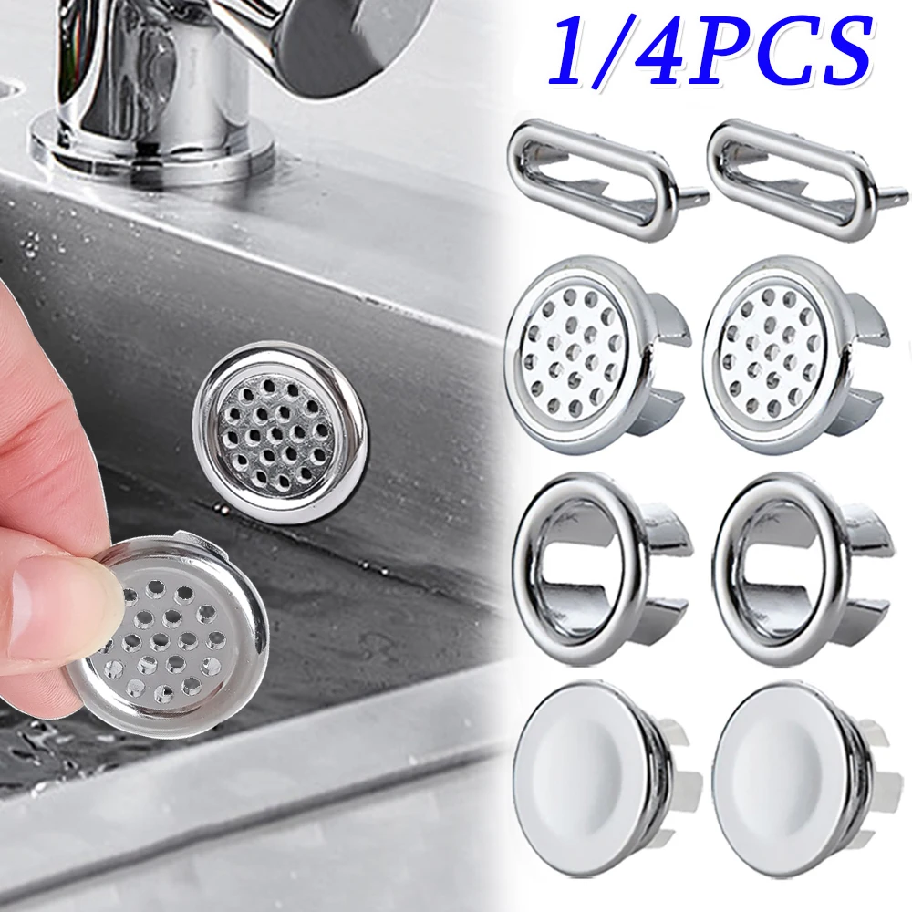 1/4Pcs Sink Hole Overflow Cover Basin Trim Bath Sink Holes Drain Cap Replacement Bathroom Wash Basin Hollow Overflow Rings Plug