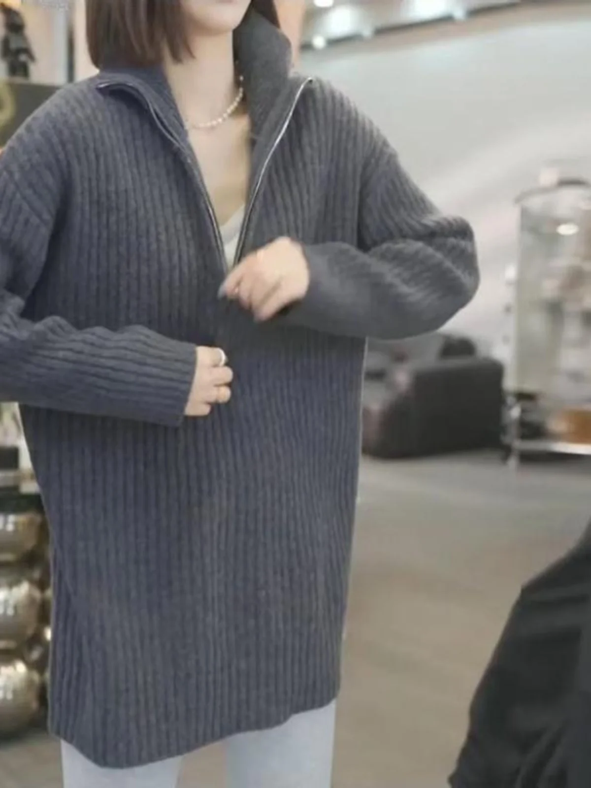 لينة Thiened عالية الياقة المرأة محبوك سترة f سستة فضفاضة تناسب الدافئة الخريف الشتاء Faion ملابس داخلية غير رسمية #5