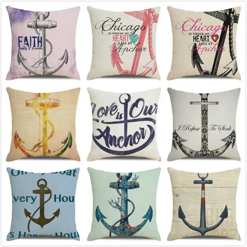 

Sailboat Nautical Pillowcase Ocean Anchor Linen Throw Pillow Cover Sofa Bed Living Room Decoration Home Decor 45x45 Pillow Case