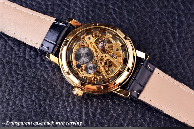 Forsining 36 Leather Mens Watches Top Brand Luxury Transparent Skeleton Dragon Mechanical Sport Male Wrist Handwinder WristWatch