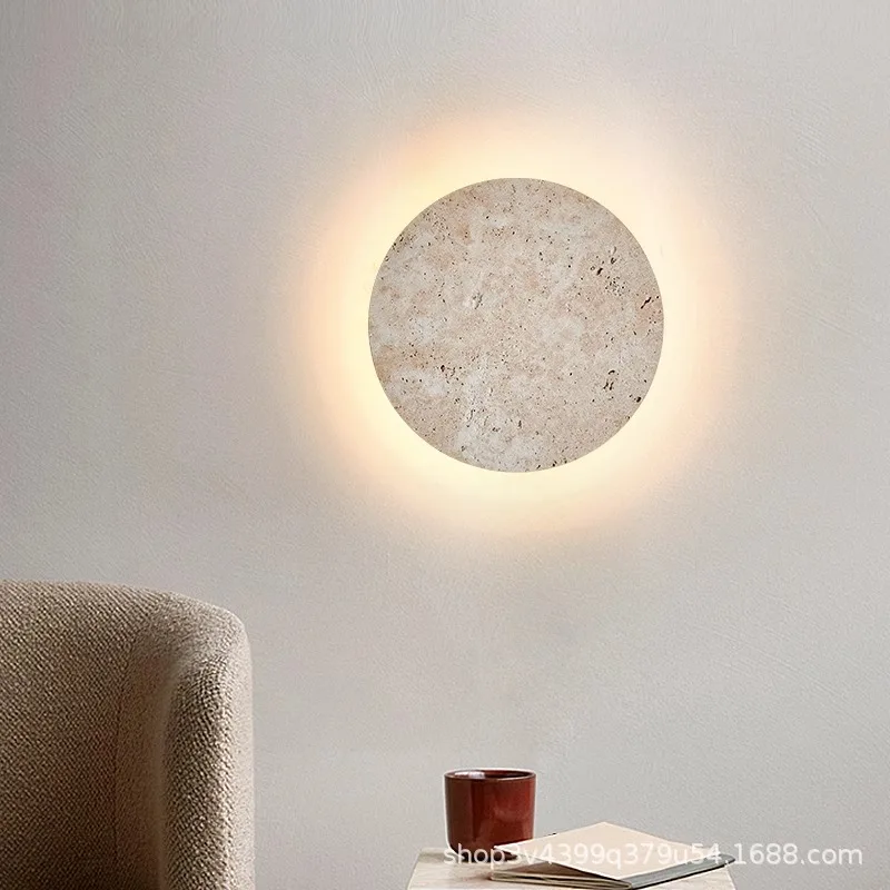 

Japanese-style yellow travertine wabi-**** wind bedroom bedside wall lamp retro homestay corridor corridor entrance round atmosp