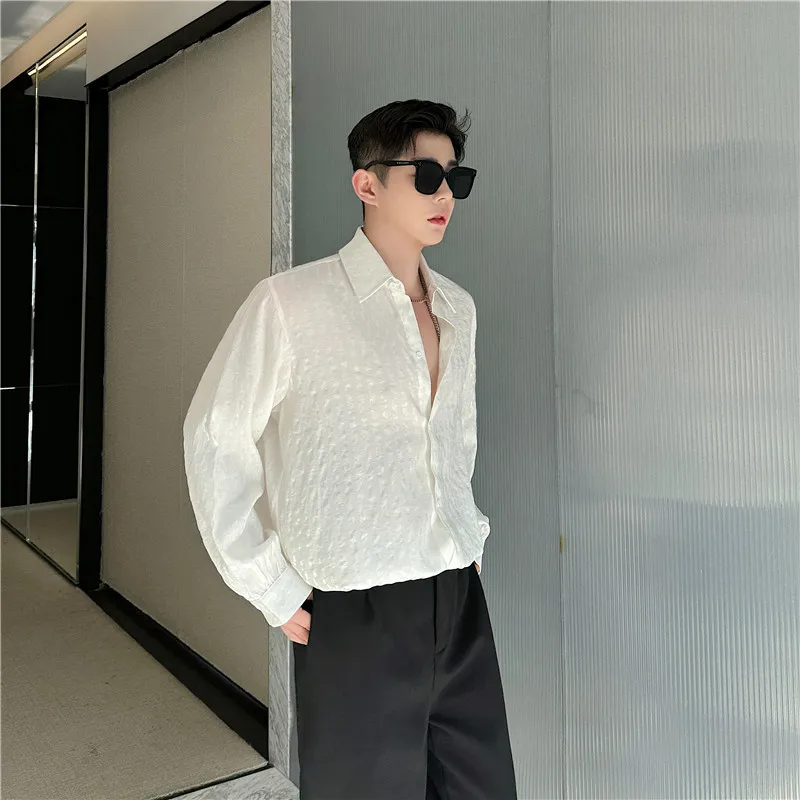 NOYMEI Fashionable Korean Style Loose Simple Long Sleeve Shirt Casual Pleated Design All-match 2024 Summer New Men Top WA4193