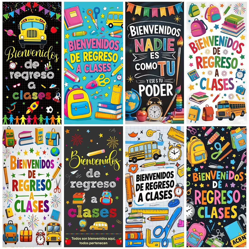 

Bienvenidos De Regreso A Clases Theme Backdrop Start Of School Season Door Banner Back to School Door Porch Sign Decoration Prop