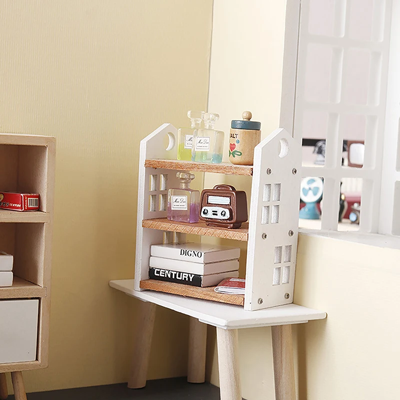 1:12 Dollhouse Miniature Bookshelf Three-tier Storage Rack Display Stand Furniture Model Decor Toy Doll House Accessories - Image 5