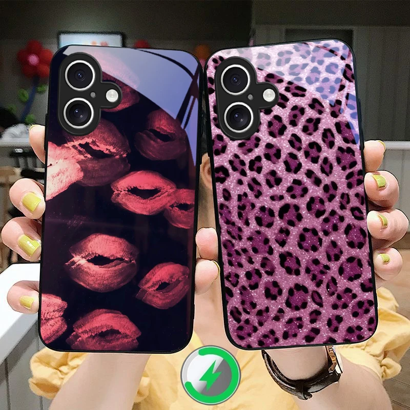 Mysterious lip pattern Suitable For iPhone 16 17 Pro Max 15 Pro 14 13 Plus 12 mini 11 16 Air 17Pro magnetism Glass Phone Case