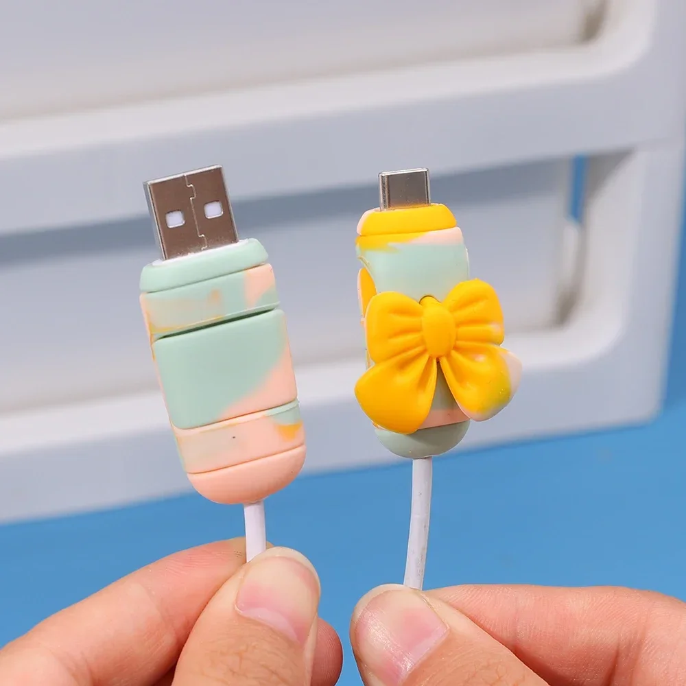 USB Type-C Cute Bowknot Soft Silicone Data Cable Protector For Samsung Xiaomi Kawaii Type C Charger Cord Anti-Break Sleeve Shell