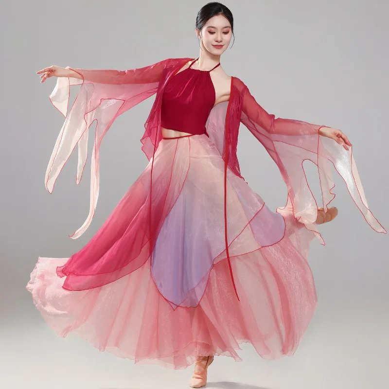 Chinese Style Folk Dance Chiffon Practice Dancewear Classical Dancing Costume Ancient Elegant Fairy Modern Hanfu for Stage