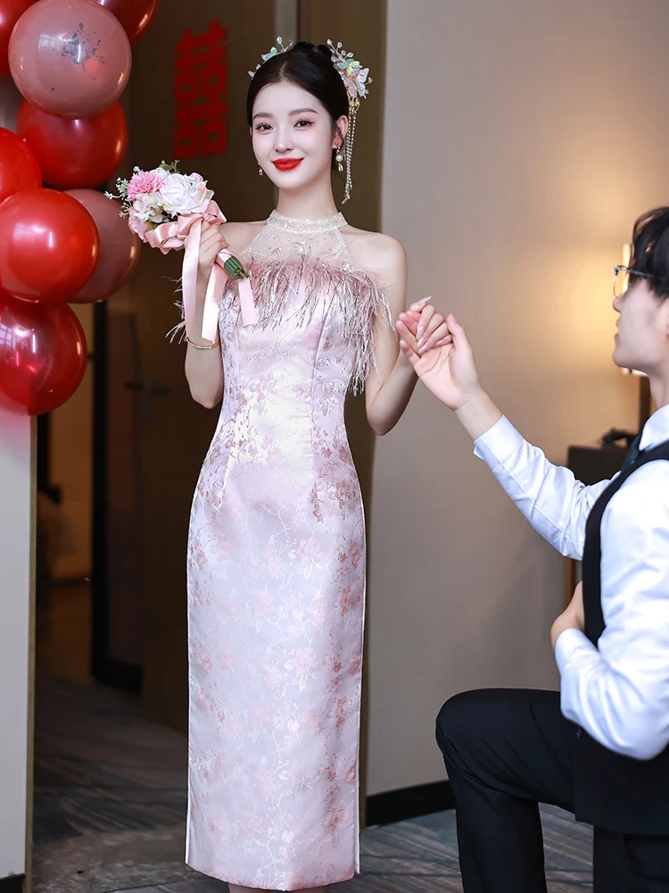 

Pink Wedding Dr New Chinese Sle Bridal Gown Women's High-End Feeling Small Marriage Morning Robe Cusizable Engagement...