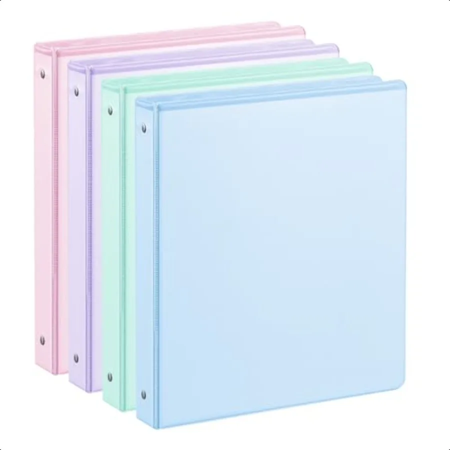 

1'' 3RingBinder with Pockets 200 Sheets Capacity 1 inch Binders fits 11 x 8.5 US Letter Size Assorted 4 Pastel Colors Ideal for