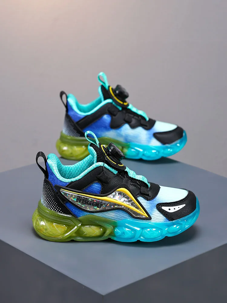 

Boys' Athletic Sneakers - Windproof Mesh Black/Green - Flexible Sole