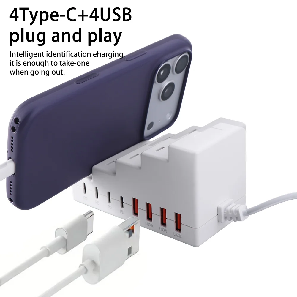 

66W Power Socket Bracket Charger 4USB Ports PD Fast Charging Desktop Charging Power Strip 4Type C Ports 8Ports Socket