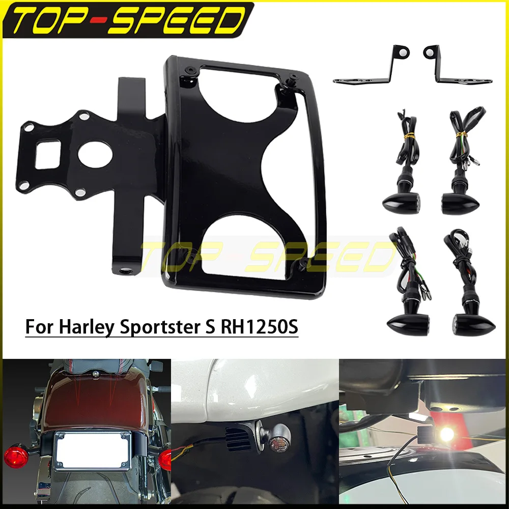 

Motorcycle Front Rear Mini Bullet 3 in 1 LED Turn Signals License Plate Light Holder Bracket For Harley Sportster S 1250 RH1250S