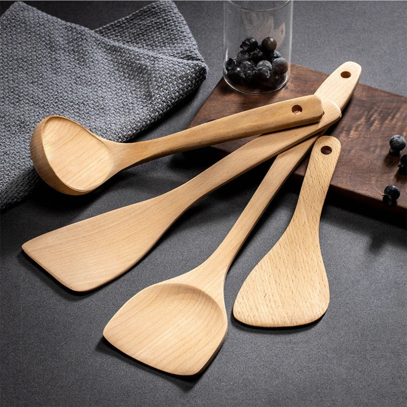 Kitchen Accessories Wooden Shovel Beech No Paint No Wax Non-stick Pan Eco-Friendly Cooking Anti-scald Handmade Kitchen Utensils