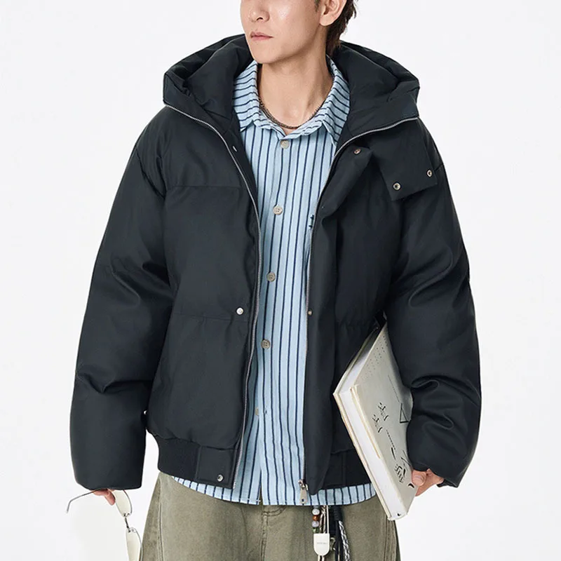 

Мужские парки с капюшоном, однотонные осенне-зимние утепленные хлопковые куртки с воротником-стойкой на молнии, верхняя одежда, мужские свободные повседневные пальто
