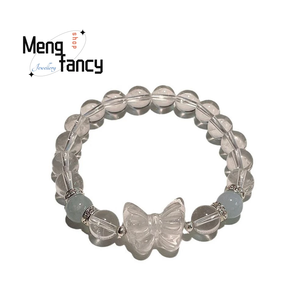Natural Crisp White Crystal Bow Simple Elegant High-grade Bracelet Female Aquamarine Luxury Jewelry Best Selling Holiday Gifts