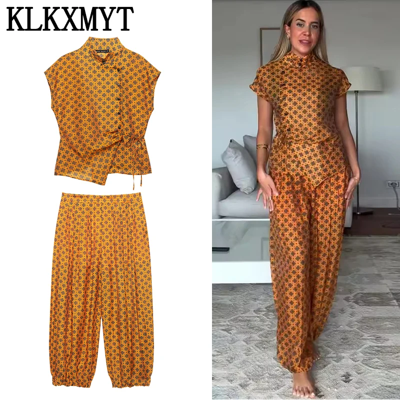 KLKXMYT Chic Print Lantern Pants Set Women Fashion Print Short Shirt Top 2026 New Commute Casual Woman Outfit