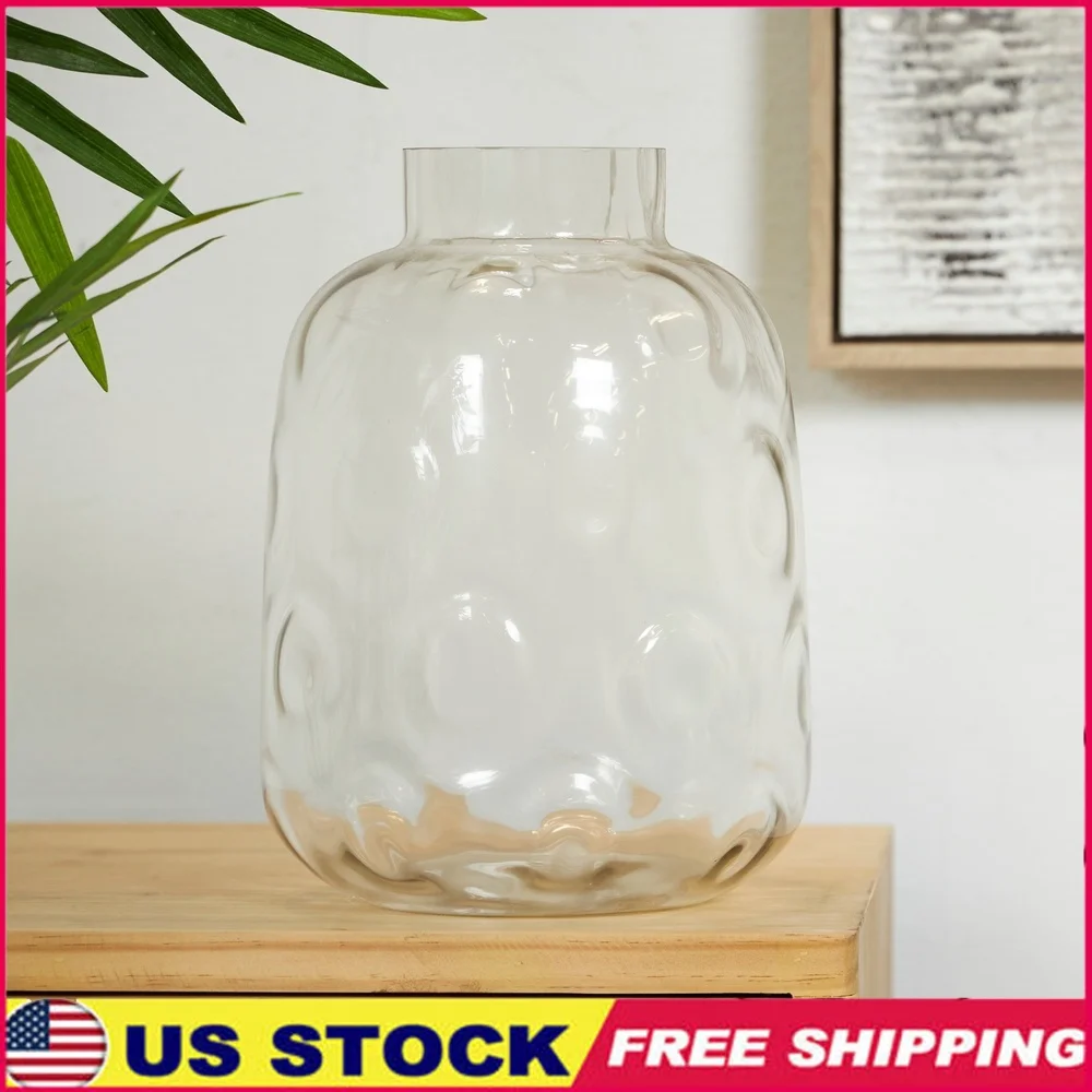 

Coastal Gray Glass Vase Bubble Texture Round Jar Indoor Home Decoration Elegant Centerpiece Accents 11 Inches Height