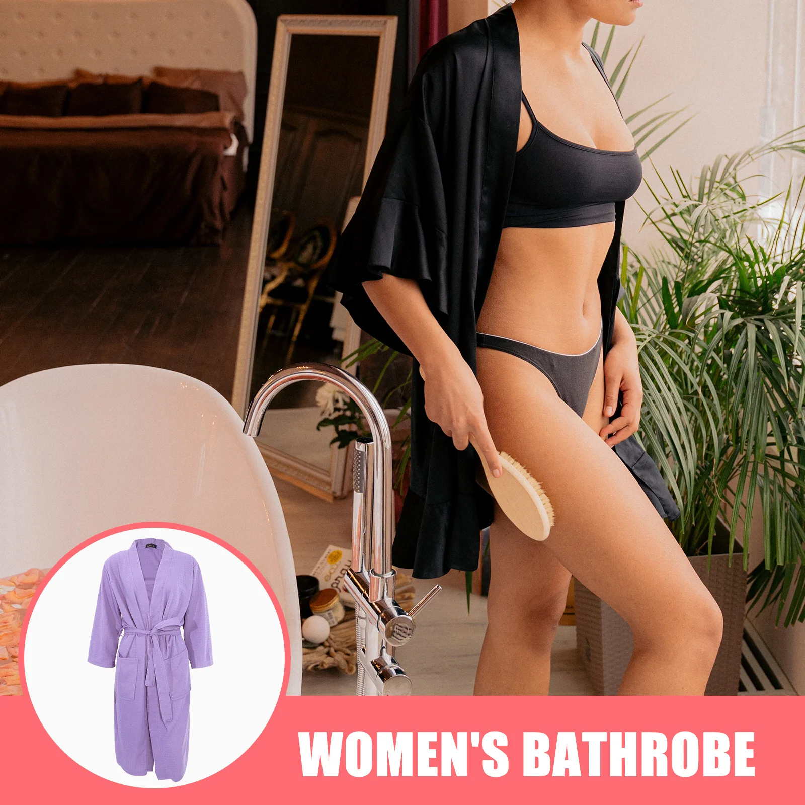 

Bathrobe Shower Nightgown Spa Clothes Polyester Purple XXXL 7/8 Sleeve Spring Autumn Home Commercial Salon Water Absorption Easy