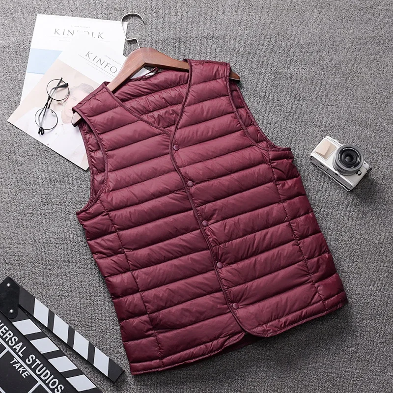 

Casual Waistcoat Spring Autumn White Duck Down Jacket Male V-neck Sleeveless Coat Liner Vest Men Light Down Vest