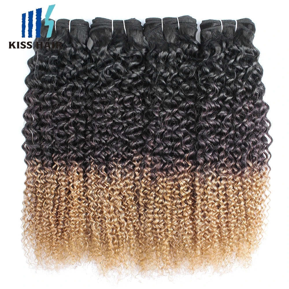 T1B4/27 Jerry Curly Ombre Color Human Hair Bundles Pre-colored Indian Hair Wefts 1/3/4pcs Curl 100gram Hair Extension KissHair