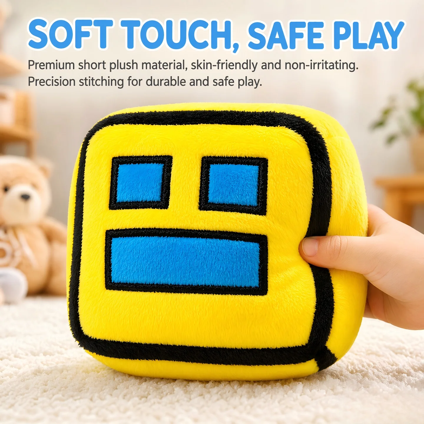 Peluche de Cubo Geometry Dash 2026, Almohada Pequeña, Muñeco de Peluche, Decoración para el Hogar, Regalo de Cumpleaños para Niños y Fanáticos de los Videojuegos