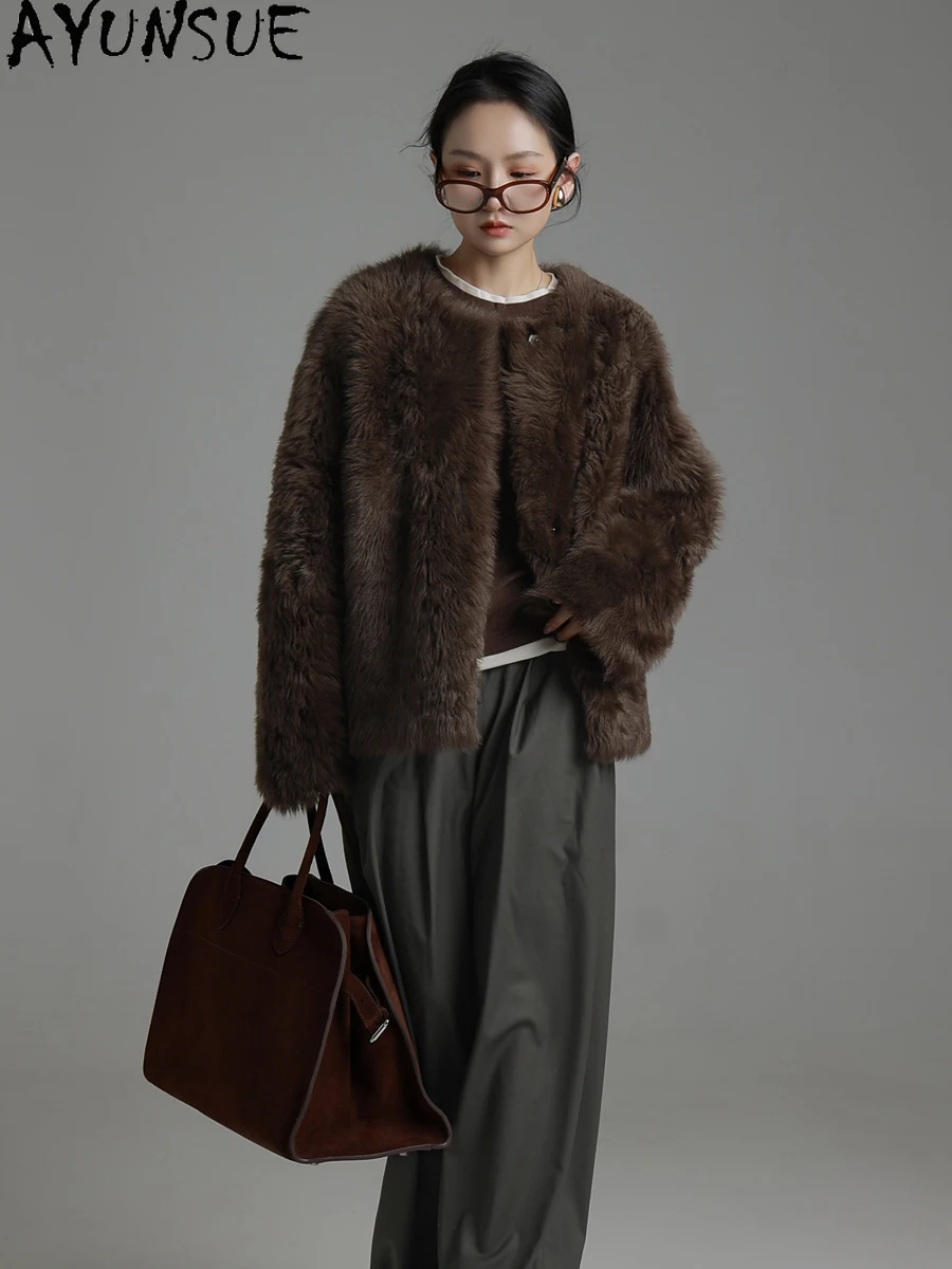 AYUNSUE سترة جلدية حقيقية حقيقية جواكت شتوية 2025 معطف فرو من جلد الغنم الطبيعي النساء الملابس الفاخرة الإناث شوبانا Жenskয়া
