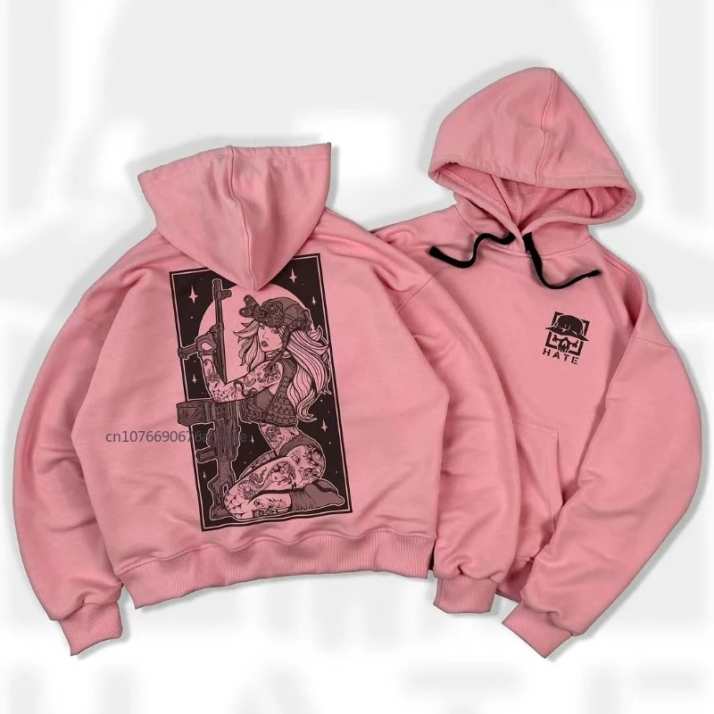 Solid Color Pullover Hoodie Men Women American Street Tide Personalized Pattern Printing Sports Hoodie Spring Loose Couple Tops