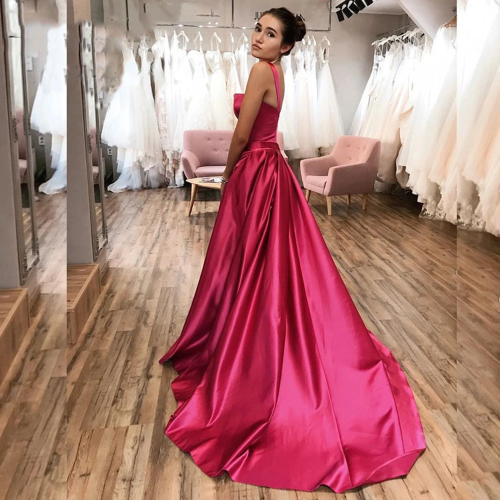 Elegant A Line Prom Dresses Spaghetti Strap Sleeveless  Formal Evening Gowns Sweep Train Zipper Back Simple 2024 Party Dress