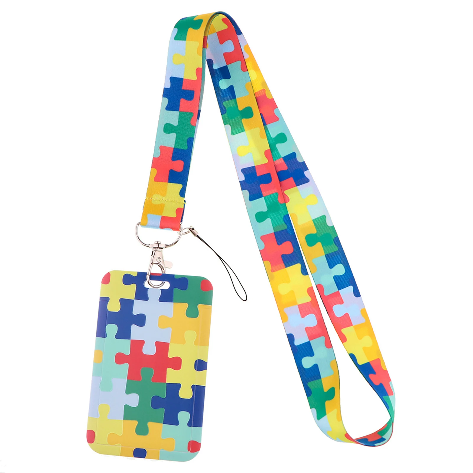 Security Card Holder With Lanyard Nurse Autism Awareness Kids Practical ColorfulWomen Men Removable Outdoor For Keys