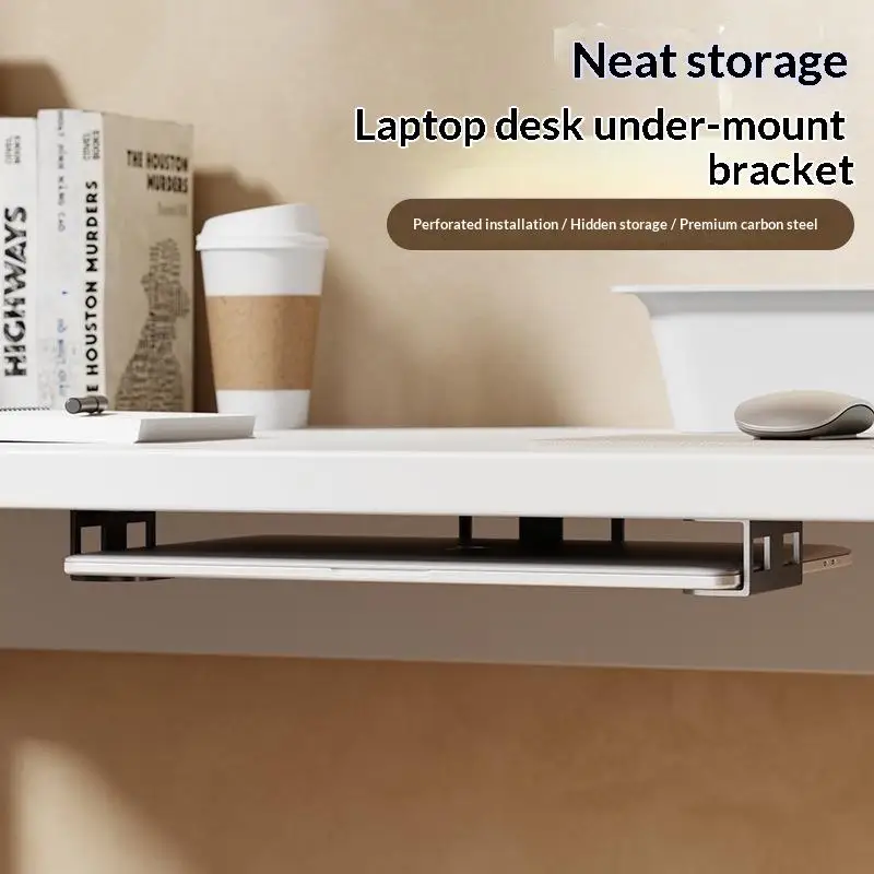 Under Desk Laptop Mount Metal Under Desk Shelf Holder For Laptop Mini Keyboard With Anti-Scratch Silicone