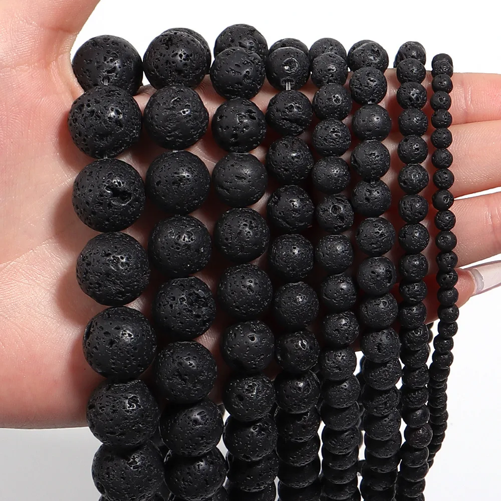 Black Lava Beads Natural Volcanic Rock Stone Beads For Jewelry Making Handmade DIY Necklace Bracelat 8mm 4/6/10/12mm Loose Bead