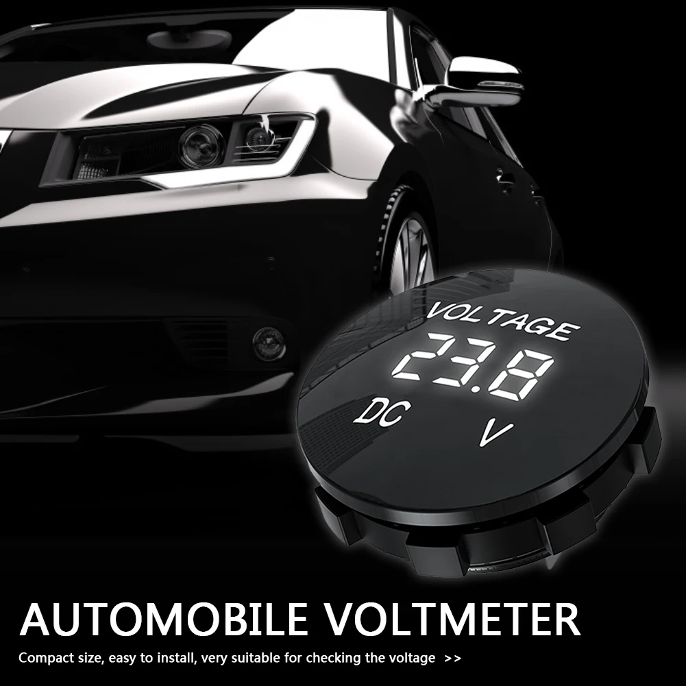 DC 5V-48V LED Mini Motorcycle Panel Digital Voltmeter Round Voltmeter Battery Capacity Display Volt for Car/Motorcycle/Truck