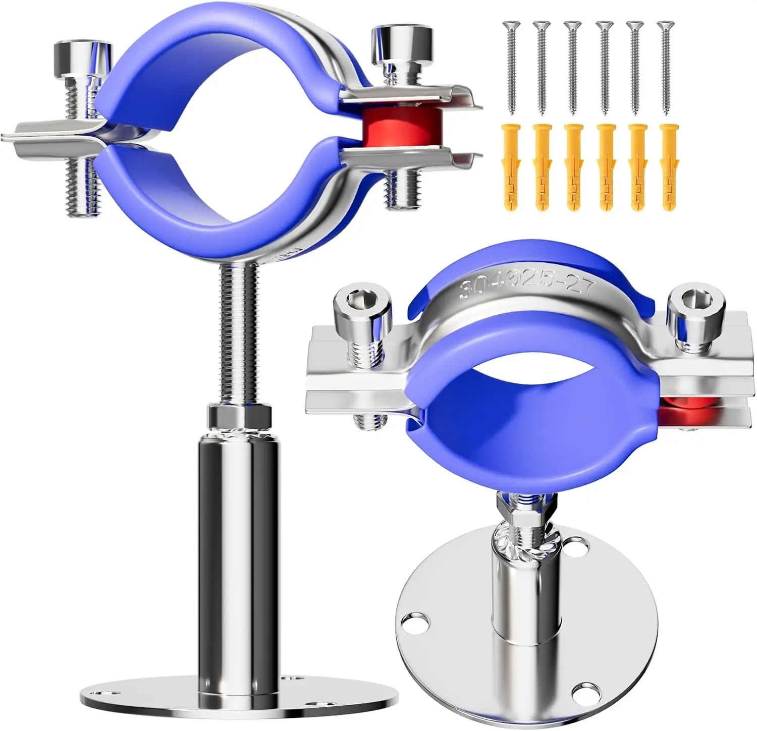 2pcs 50-100mm Adjustable Rod Fit 15-108mm OD Tube 304 Stainless Ceiling Pipe Hanger Bracket Clamp Support Clip With Base Plate