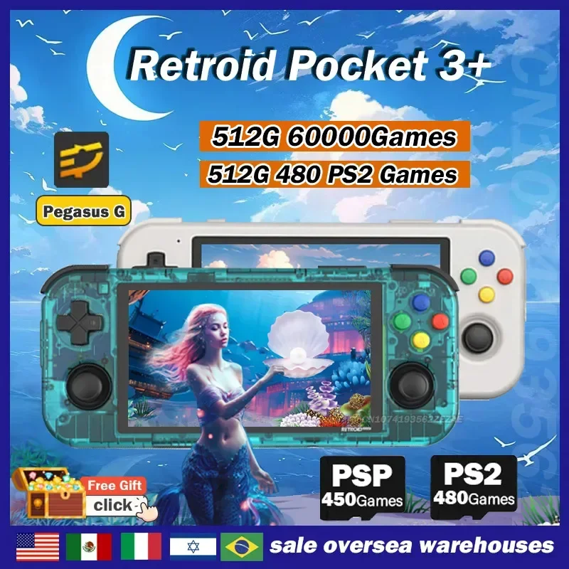 Retroid Pocket 3+ Handheld retro game machine 4.7Inch Touch Screen 4G+128GB Android 11 PSP PS2 Game 512G 60000 Games RP3 Plus