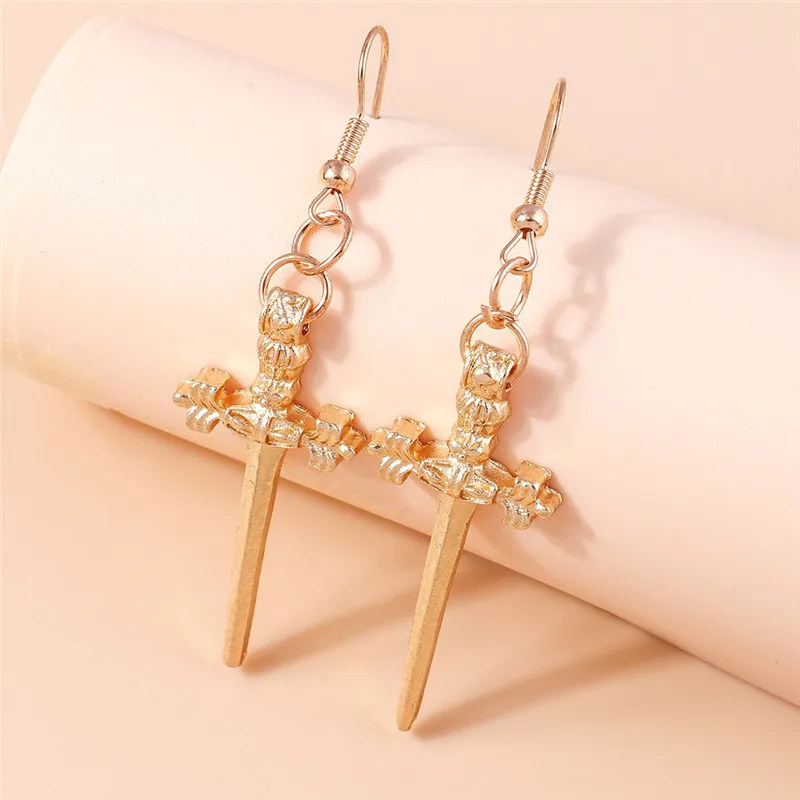 Aihua Gothic Vintage Schwert-Ohrringe für Damen und Herren, modischer Punk-Rock-Party-Schmuck, Accessoires, Geschenk, Fantasy-Kreuz-Ohrringe – Detail 3