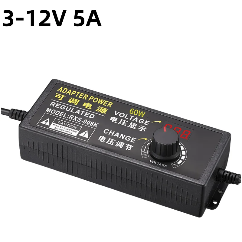 Adjustable AC110-220V To DC 3V-12V 2A 3A 5A 10A Universal Adapter with Display Screen Voltage Regulated Power Adapter DC Switch