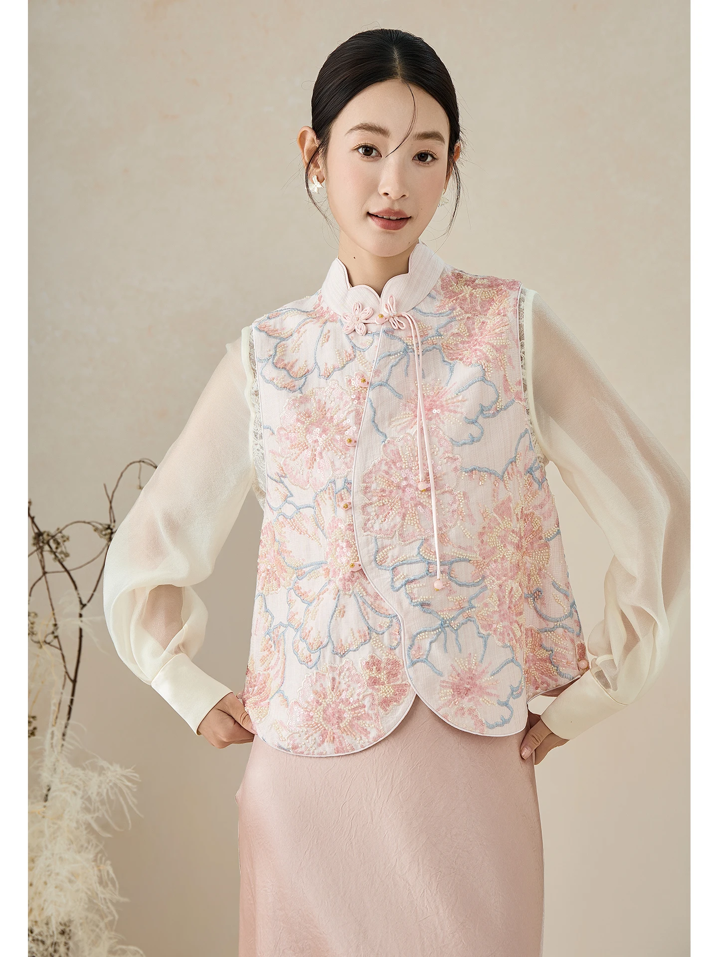 

Изысканный китайский топ с вышивкой и бисером, многослойный, уникальный, тяжелая ручная работа, женская мода