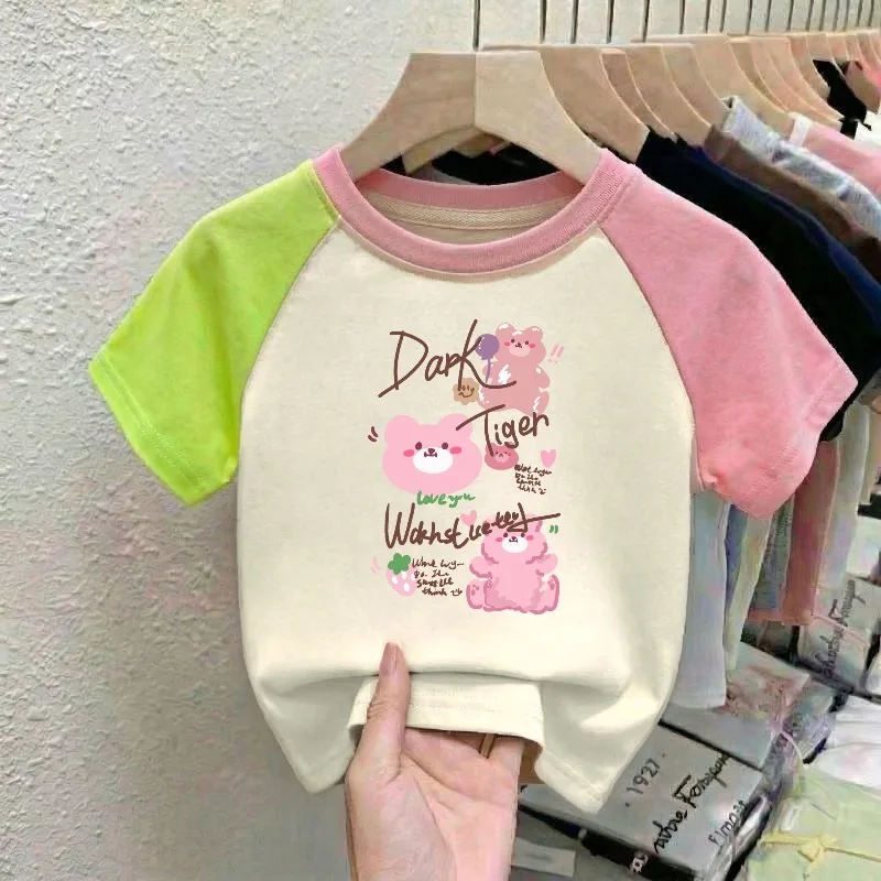 Sommer Neuer Stil Mädchen Kurzarm-T-Shirt mit Aufdruck Niedliches Bedrucktes Kinder-Freizeitoberteil Bequeme Baumwoll-Tops für Kinder Jungen-T-Shirts