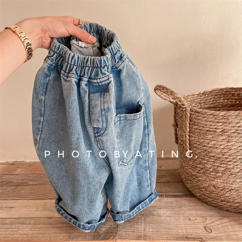 Kid Jean Pant Baby Boys and Girls 2024 Fall Children New Denim Pants Boys and Girls Haren Pants Baby Girls Fashion Casual Pants