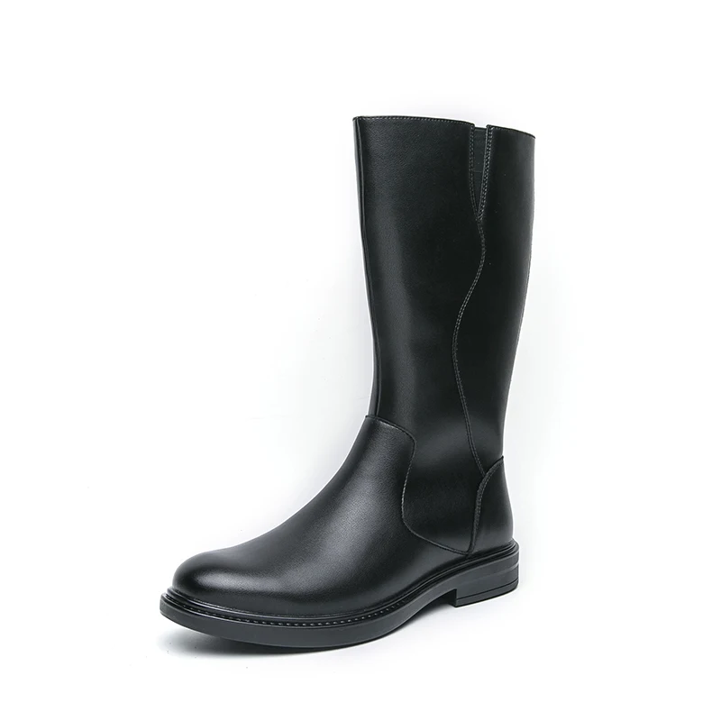 Men British Style Knee High Riding Boots Soft PU Leather Side Zipper Tall Knight Boots Non Slip Thick Sole Casual Long Boots Man