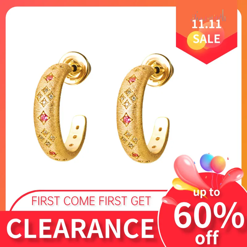 

Серьги-кольца GEEZENCA, серебро 925 пробы, золото 18 карат, красный кубический цирконий, матовые серьги-кольца, распродажа, ограниченный запас, первый, получите