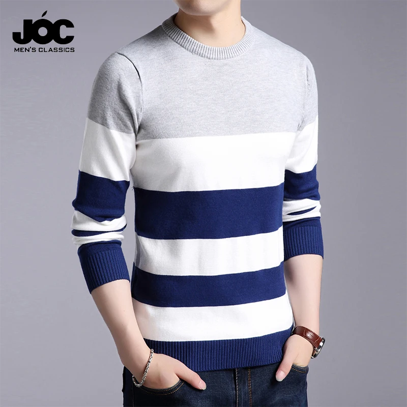 Men\'s Casual Striped Knit Spring and Autumn Long Sleeved Pullover Fashion Top