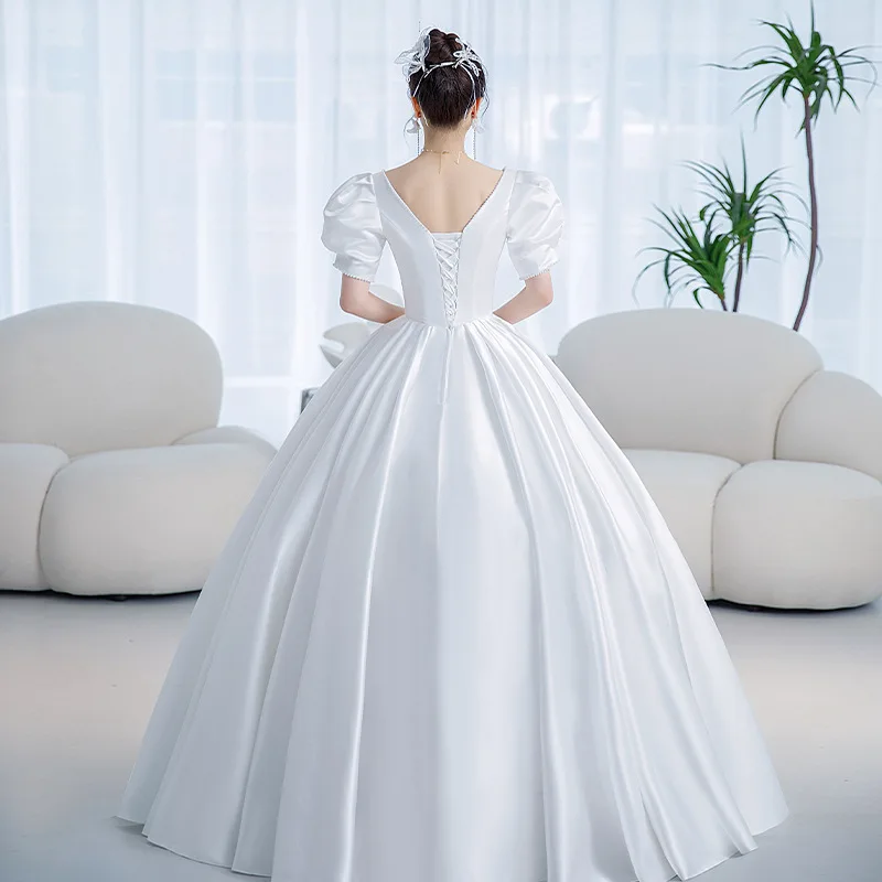 Vintage Princess Wedding Dress Satin Simple Wedding Gown Shining Beading Slim Bridal Dress Plus Size Robe De Mariee Customized