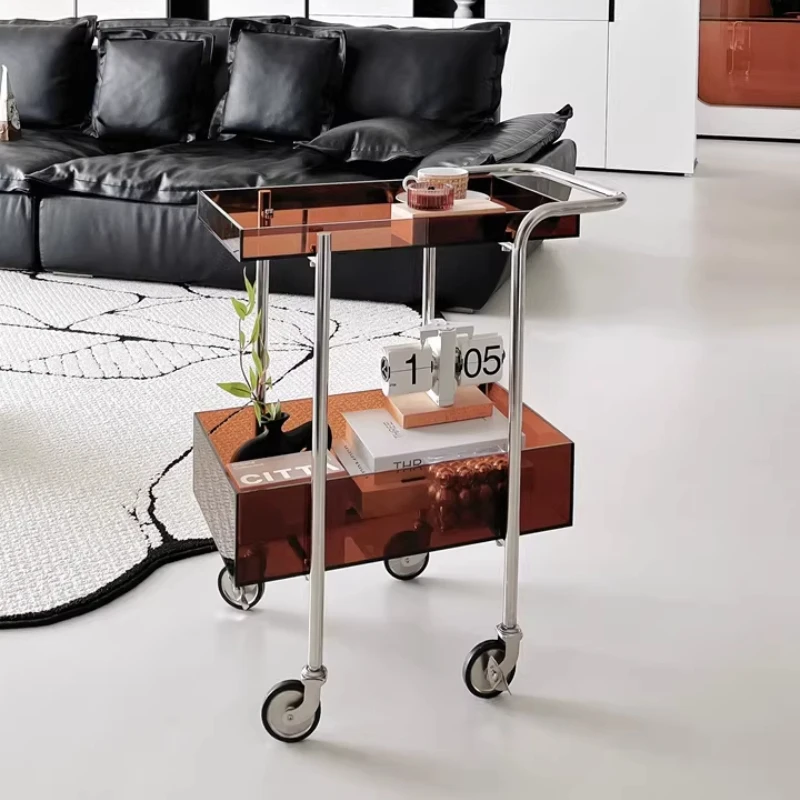Acrylic Rolling Cart,INS Style 2-Tier Mobile Side Table with Wheels,Versatile Storage Trolley for home,Creative Home DecorAccent