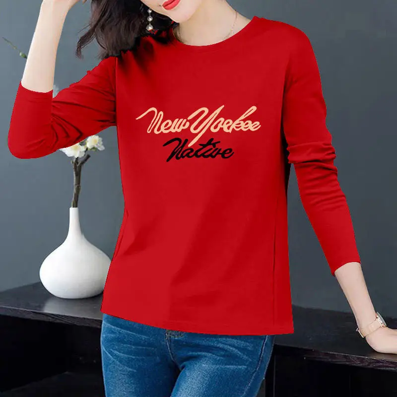 Fashion Printed Letter Loose All-match T-Shirt Women's Clothing 2023 Autumn New Oversized Casual Pullovers Commute Tee Shirt image 3