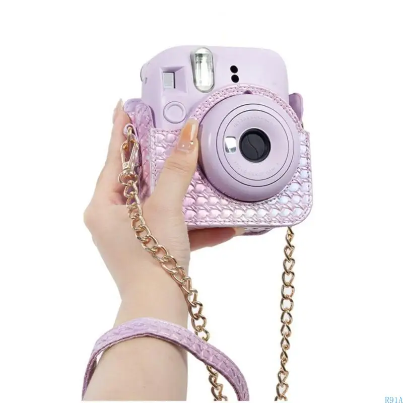 R91A PU Leather Soft Camera Case Travelling Bag Shoulder Bag for Mini12 Film Camera Bag + Shoulder Straps