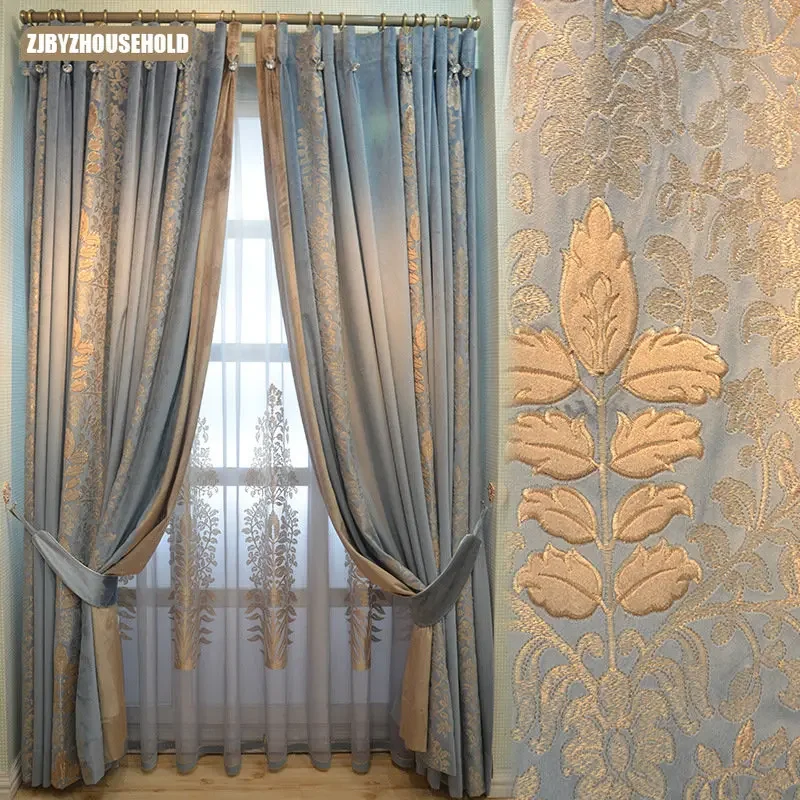 

American Style Velvet Embroidered Curtains for Living Dining Room Bedroom French Style Neoclassical Flannelette European Style