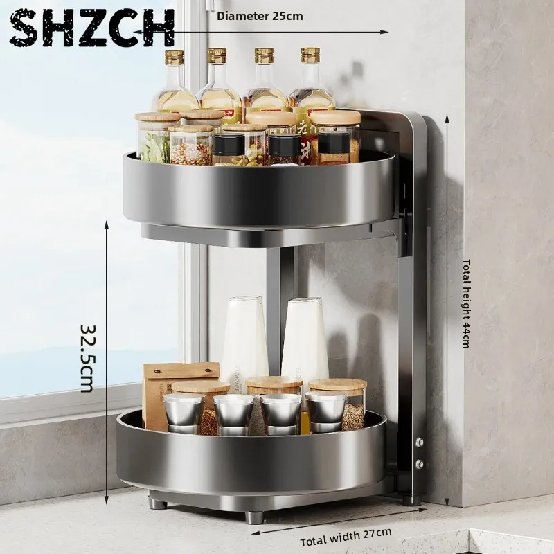 Rotating Spice Rack for Cabinet, Lazy Susan Tier Carbon Organizer, 360° Turntable Spice Tower, Multifunctional Countertop Shelf