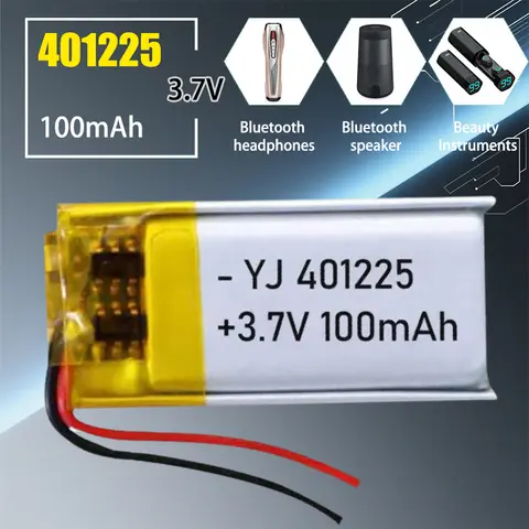 401225 Li-polymer Battery 3.7V 100mAh Polymer Lithium Rechargeable for Bluetooth Headset Beauty Instrument Selfie Stick Spray